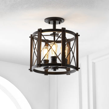 Ferme 14" Iron Rustic Farmhouse LED Flush Mount - JONATHAN Y